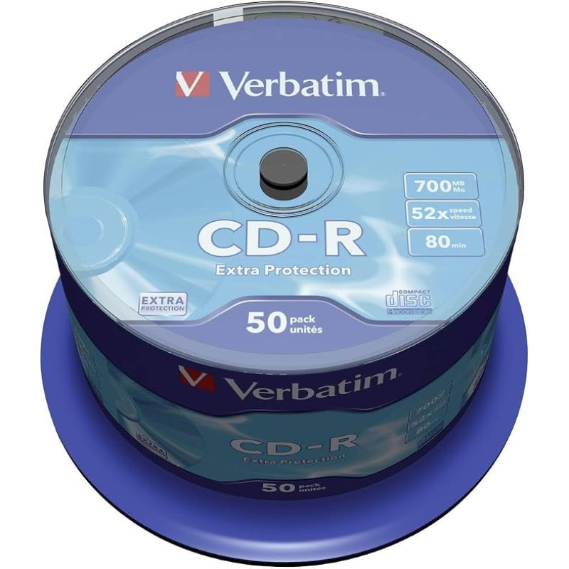 „Verbatim“ 43351 700 MB 52x „Extra Protection“ CD-R – 50 vnt. pakuotė ant ašies