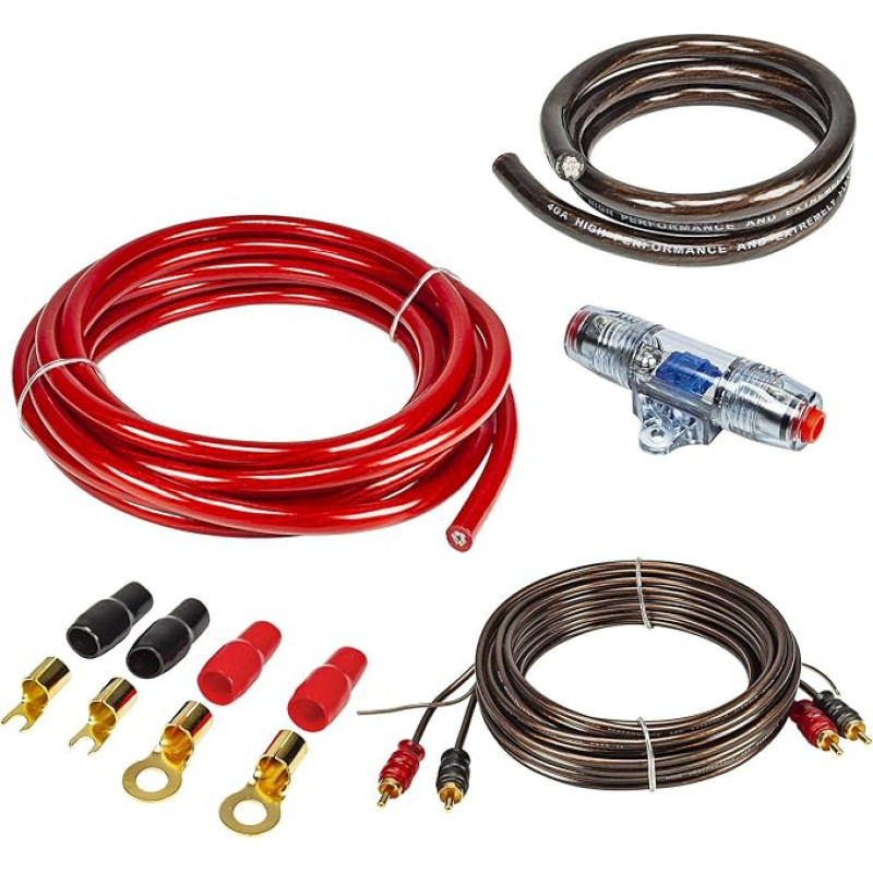 tomzz Audio 5500-022 20 mm² Amplifier Amplifier Connection Set Including Fuse Holder RCA Cable Lugs and CCA Fuse