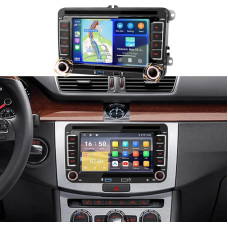 7 colių automobilių radijas, skirtas „VW Golf 5/6“, „Škoda“, „Passat“, „Seat“, „Tiguan“ ir „Touran“ | automobilių radijas su „Wireless CarPlay“ ir „Android Auto“, jutikliniu ekranu, radiju su atbulinės eigos kamera, navigacija, „Wi-Fi“, FM, „Bluetooth“, e