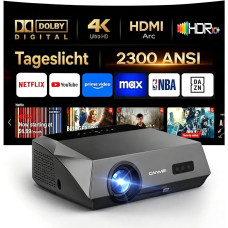 2300 ANSI dienos šviesos projektorius, 1080P išmanusis projektorius su 4K UHD dekodavimu | DD+, „Wi-Fi 6“, „Bluetooth 5.2“, automatinis fokusavimas ir trapecijos iškraipymų korekcija, 38 W „Hi-Fi“ garso sistema filmams, žaidimams ir sporto transliacijoms