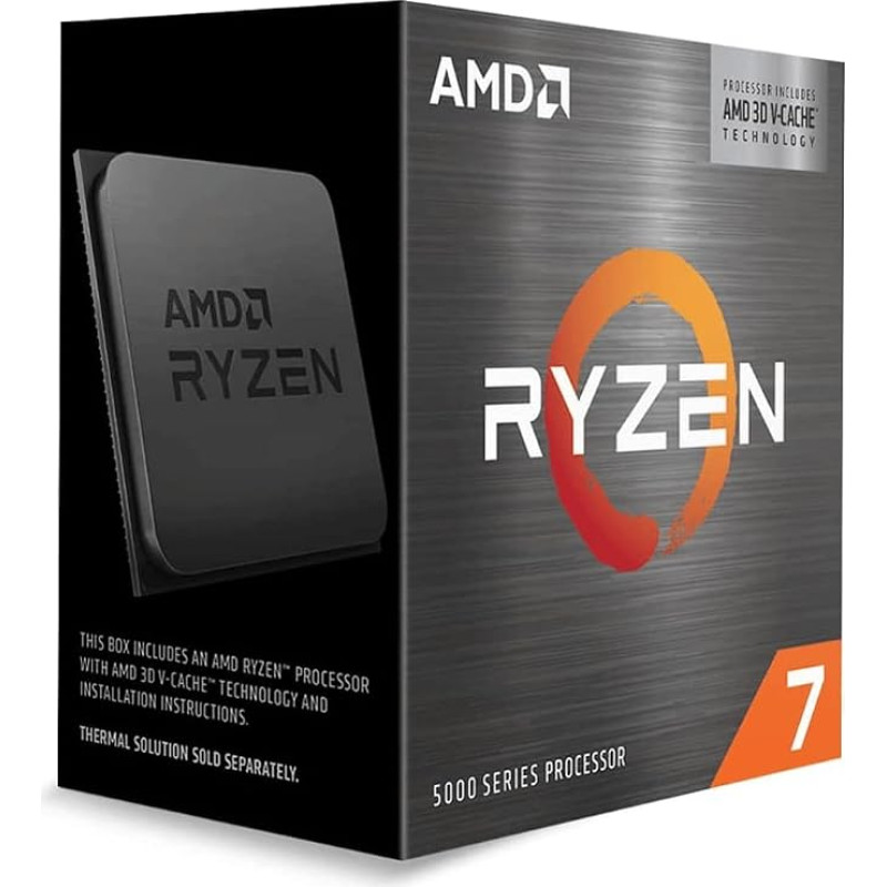 „AMD Ryzen 7 5800X3D“ procesorius (8 branduoliai / 16 srautų, AM4 lizdas, 105 W DTP, 100 MB talpyklos, maksimalus pagreitis iki 4,5 GHz, be aušintuvo)
