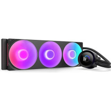 NZXT Kraken Plus 360 RGB – 360 mm AIO procesoriaus aušintuvas, LCD – juodas | 360 mm RGB AIO aušintuvas su reguliuojamu LCD ekranu, „F360 RGB“ pagrindiniu ventiliatoriumi ir turbininiu siurbliu. Geresnis šilumos atvedimas, RGB sinchronizavimas per CAM.