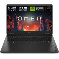 „HP Omen“ žaidimų nešiojamasis kompiuteris (17,3 colių FHD ekranas, „AMD Ryzen AI 7“, „NVIDIA GeForce RTX 5060“, 16 GB RAM, 512 GB, „Windows 11“, QWERTZ) – juodos spalvos