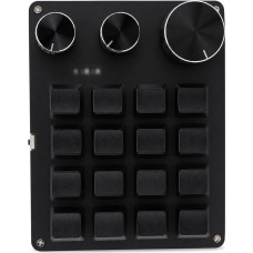„Macro Pad“, programuojama klaviatūra su 16 klavišais, 3 individualiai nustatomais reguliatoriais ir 3 lygiais, kompaktiška laidinė mechaninė klaviatūra (juoda)