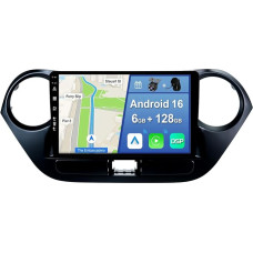 [6 GB + 128 GB] „Android 16“ automobilių radijas, skirtas „Hyundai i10“ (2014–2019 m.) – [integruotas „CarPlay“ / „Android Auto“ / DSP / GPS] – 9 colių IPS ekranas, DAB / „Mirror Link“ / „Bluetooth 5.0“ / 360° kamera