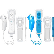 [2 vnt. rinkinys] Pakeičia nuotolinio valdymo pultą, suderinamas su „Wii U“ belaidžiu valdikliu, suderinamas su „Nintendo“ vaizdo žaidimų valdikliais, nuotolinio valdymo pultas su silikoniniu dėklu ir rankos dirželiu (baltas + mėlynas)
