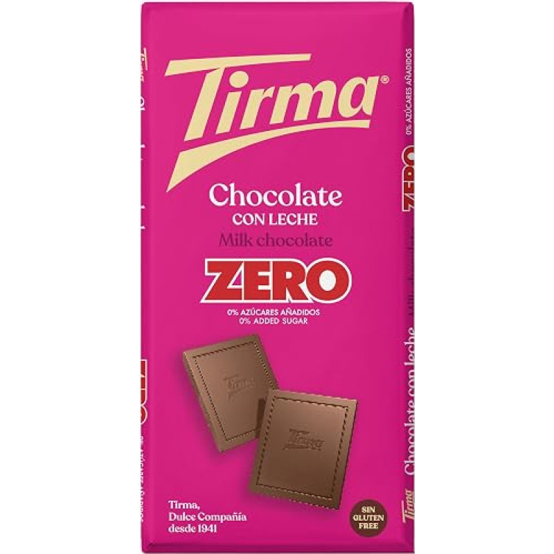 Tirma Zero Milk Chocolate Bar without Added Sugar, 125 g, Gluten Free