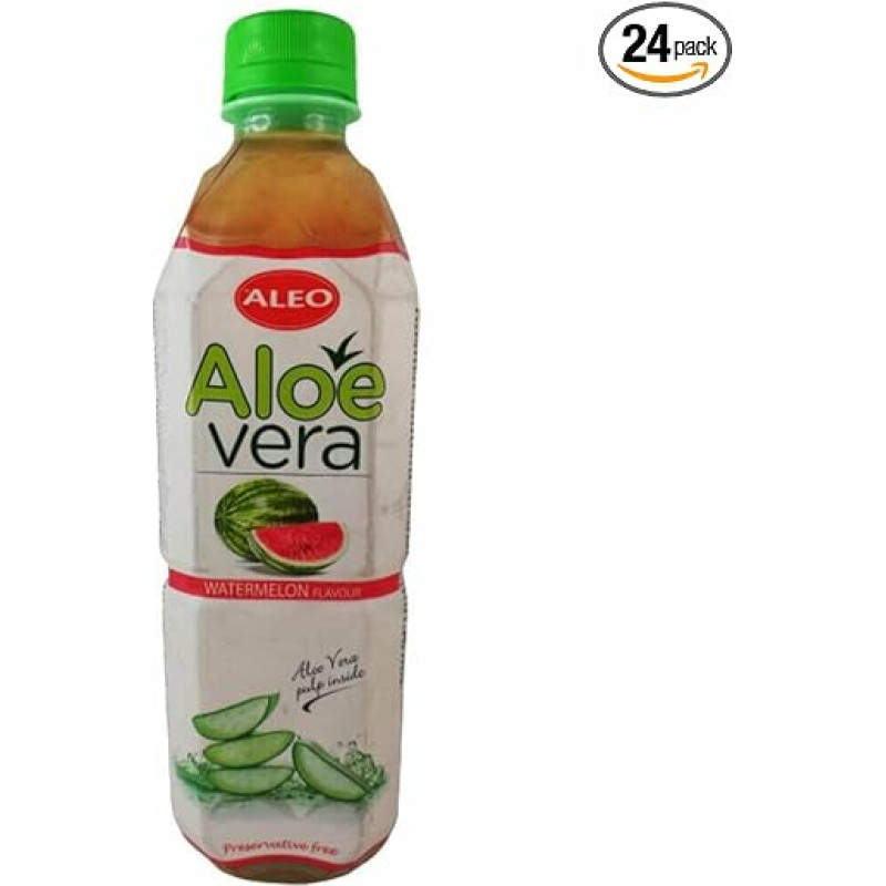 24 vnt. po 500 ml gėrimo su alavijo gabalėliais ir arbūzu, įskaitant 6 € vienkartinį užstatą