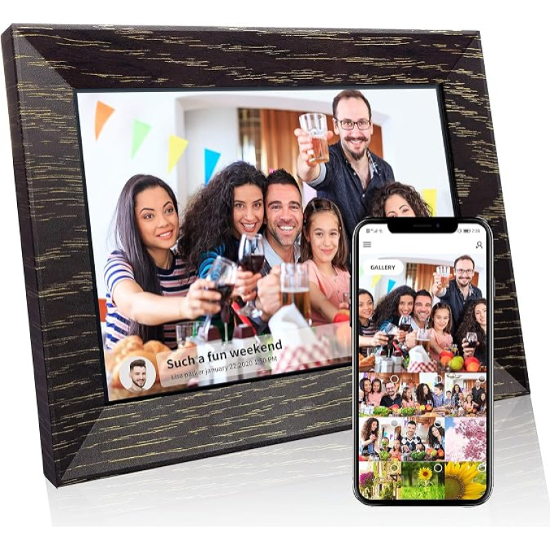 7 Inch WiFi Digital Picture Frame, 1024 x 600 IPS Touchscreen Digital Photo Frame, 16G Walnut, Share Photos or Videos via the Uhale App
