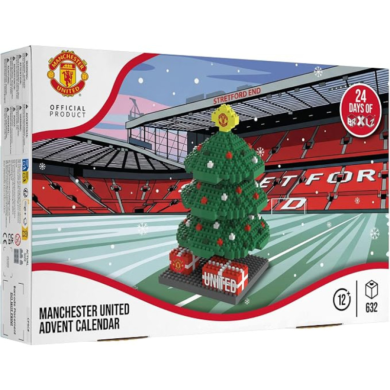 „FOCO“ oficialiai licencijuotas „Manchester United FC“ BRXLZ 3D kaladėlių konstruktoriaus modelis – Kalėdų eglutės Advento kalendorius, 24 dienos