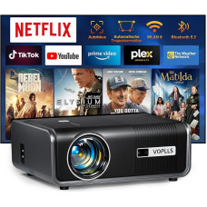 Išmanusis projektorius su oficialia „Netflix“ programa / automatiniu fokusavimu ir trapecijos iškraipymų korekcija: „Full HD 1080P“ 25 000 L projektorius, palaikantis 4K, „VOPLLS“, „Wi-Fi 6“, „Bluetooth“; namų kino vaizdo projektorius / lauko projektorius