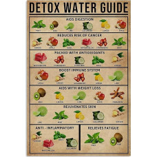 HSMXNEONJB Nostalgiškas metalinis užrašas „Fruit Water Detox Menu“ – senovinio stiliaus sieninis meno kūrinys, skirtas restoranams, sulčių barams ir užeigoms, 8 x 12 colių