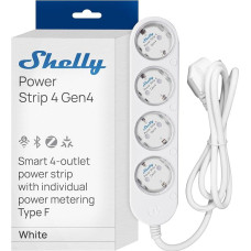 „Shelly“ elektros lizdų blokas „4 Gen4“, baltas – matinis, su WLAN ir keliais lizdais, 4 lizdų išmanusis elektros lizdų blokas, energijos matavimas, bendras srovės stipris 16 A, 3500 W, laikmatis, „Zigbee“, „Google“, „Alexa“, „Apple“, nereikia koncentrato