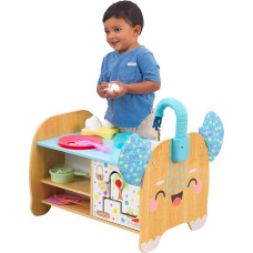 KidKraft Foody Friends: Cooking Fun Elephant Activity Centre Children's Kitchen with Wooden Accessories, Play Kitchen with Tableware and Food, Motor Skills Toy for Toddlers from 2 Years, 20144