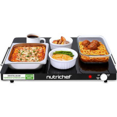 NutriChef Electric Hotplate - Warming Plate 54 x 42 cm with Temperature Control 60-110 °C, 180 W Warming Container for Buffet, Barbecue & Party - Safe, Energy Saving & Flat - Black