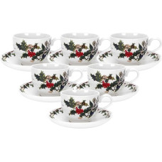 The Holly & Ivy Tea Cup & Saucer, Ceramic Multi-Colour, 33.5 x 21.3 x 13.2 cm