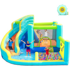 FBSPORT Bouncy Castle with Blower, Water Play Centre with Dry/Water Slide, Paddling Pool, Climbing Wall Jump and Basketball Hoop, Large Bouncy Castle for Indoor and Outdoor Use, Holds up to 5 Children / 180 kg