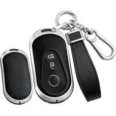 TECART Leather Car Key Case Cover Fits Mercedes Benz C S Class W223 W206 EQS 450 500 580 E53 AMG S350L S500L Portable Smart Protective Key Cover Accessories 3 Button B Silver Black