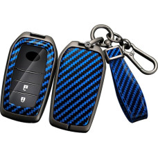 ontto Key Case Car Key Case Fits Toyota Yaris GR Cross Hybrid Corolla RAV4 Prius Auris Highlander 2020-2023 Protective Case PVC Carbon Fibre Pattern Key Case Key Fob Blue, B Blue