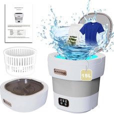 Mini Washing Machine Foldable 15L 2.2kg Camping Washing Machine Small with Dryer, 2-in-1 Portable Small Mobile Washing Machine Children for Socks Underwear Baby Clothes Travel Touring Car Dorm (Grey)