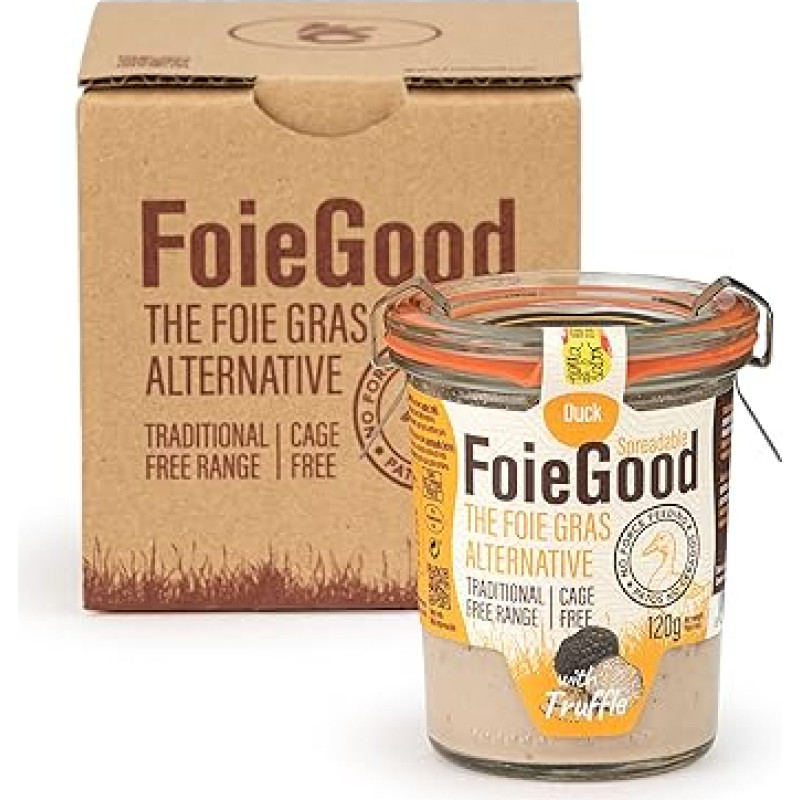 FoieGood - Ančių užtepėlė su triufeliais - Ančių kepenėlių paštetas - Tinka kaip užkandis - Lygus ir kreminis - Be priverstinio šėrimo - 120 g stiklinis indelis