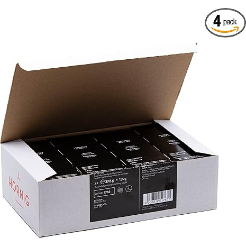 J. Hornig Black Tea, Natural Black Tea without Added Flavours, Aromatic Strong Flavour, 4 x 25 Bags, 100 Tea Bags Storage Pack
