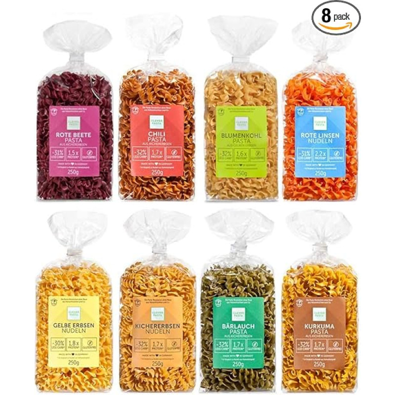 Clever Pasta Starter Pack + Plus - 8 Varieties, Less Carbohydrates (8 x 250 g)