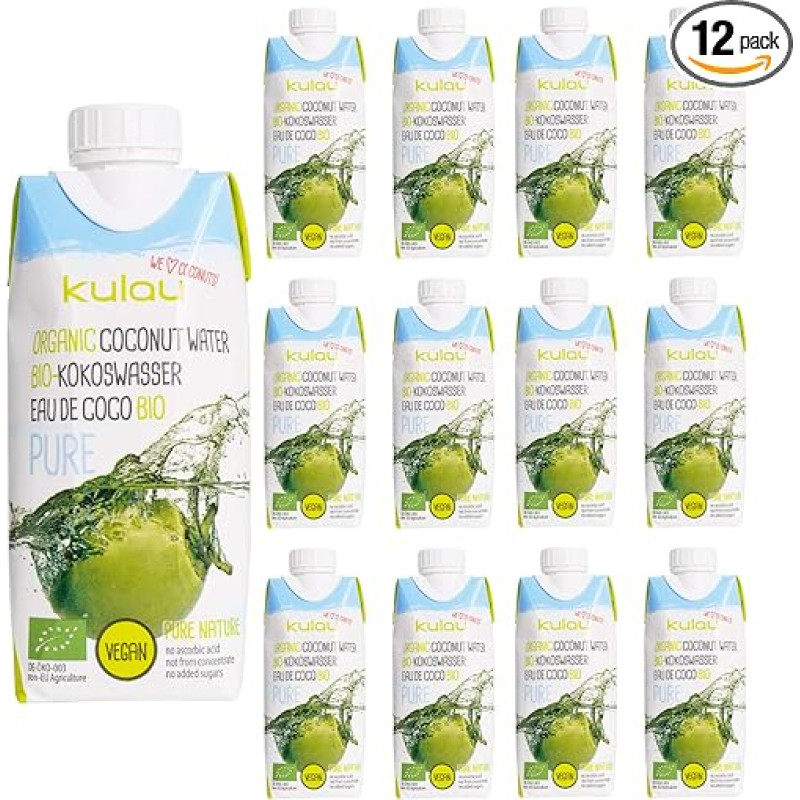 Kulau Organic Coconut Water Pure 330 ml 100% Pure Coconut Water without Sugar and Additives, Pack of 12