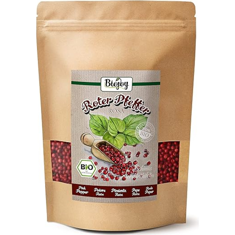 Biojoy Ekologiški raudonieji pipirai sveiki (250 g), raudonųjų pipirų uogos malūnui (Schinus terebinthifolia)
