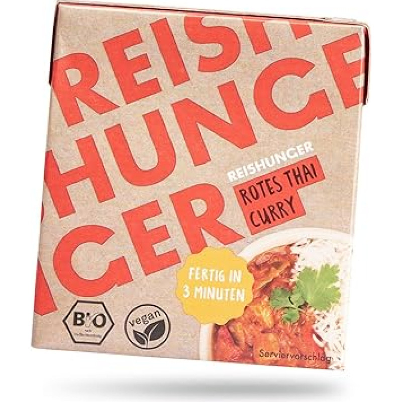 REISHUNGER 3 Minutes Ready Meal Red Thai Curry (3 x 340 ml) - Vegan, Gluten Free & No Preservatives - Only Natural Ingredients in Organic Quality