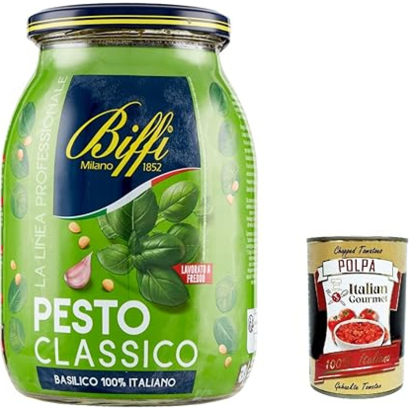 Biffi Linea Professional Pesto Classico, 100% itališkas bazilikas, makaronų padažas, padažų virimas 980g + itališkas gurmaniškas Polpa 400g