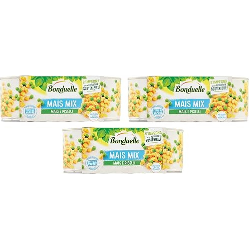 3 x Bonduelle Maize Mix Corn e Piselli Sweet and Crispy Corn with Peas (3 x 170 g)