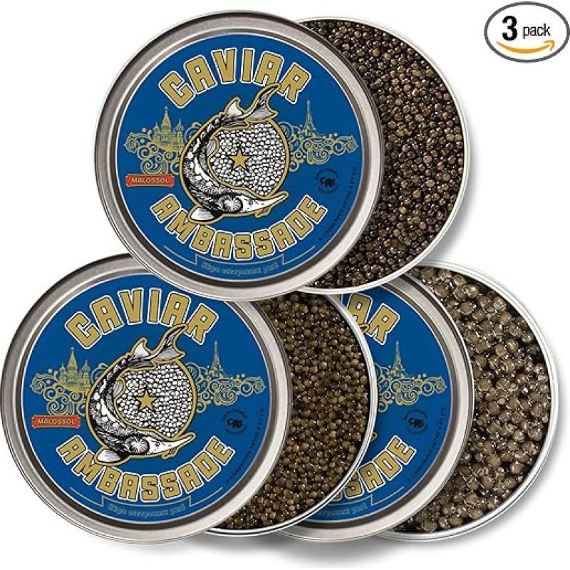 Caviar Ambassade - ikrai Beluga, Oscietre, Baeri - 3 x 100 g