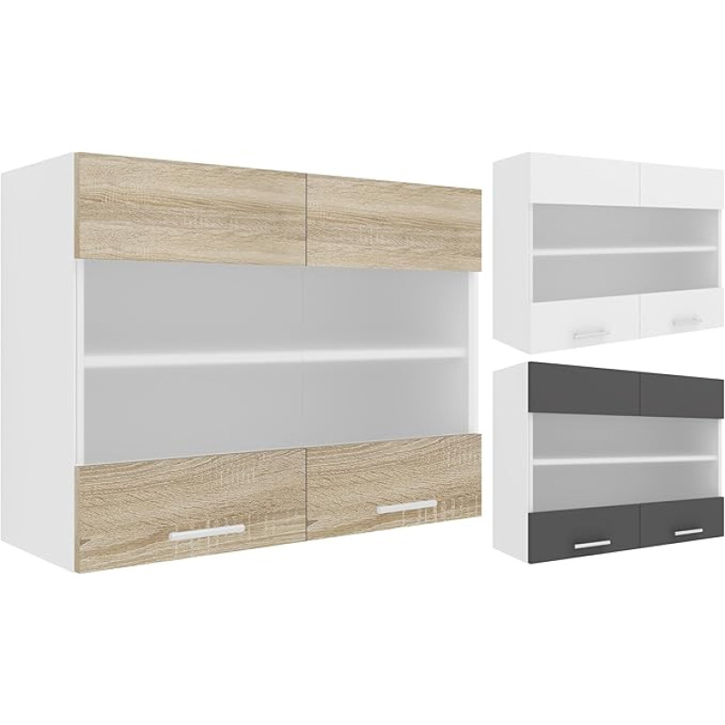 VCM Esilo Kitchen Cabinet Width 80 cm Matt Glass Door Wall Cabinet Kitchen Furniture White