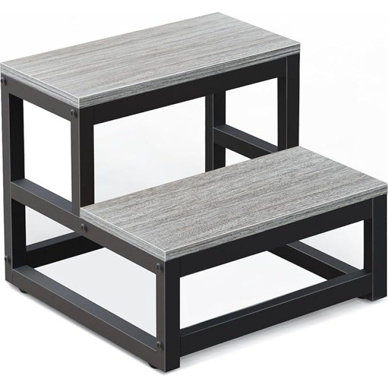 LIANTRAL laiptelis suaugusiems ir vaikams, 2 laiptelių taburetė, tvirtas plieninis ir tvirtas medinis laiptelis, keliamoji galia iki 200 kg, laiptelis lovai, virtuvei, vonios kambariui, pilkas