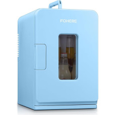 FOHERE 2-in-1 Mini Fridge, 15L Fridge for Room with Cooling and Heating Function, DC/AC for Cars, Offices and Dorm, Eco Low Noise Mode, for Cosmetics and Drinks (Blue)