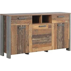 Forte Clif Old Wooden Chest of Drawers with 3 Doors and 2 Drawers, Vintage Wood / Concrete Look, Dark Grey, 156.4 x 86.3 x 41.6 cm