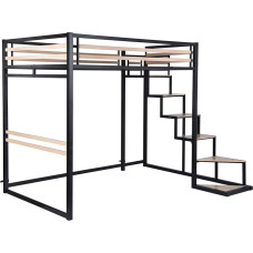 MEUBLE COSY Bunk Bed 140 x 200 cm Bed Frame Bunk Bed with Slatted Frames Made of Wood and Metal, Industrial, for Adults and Children