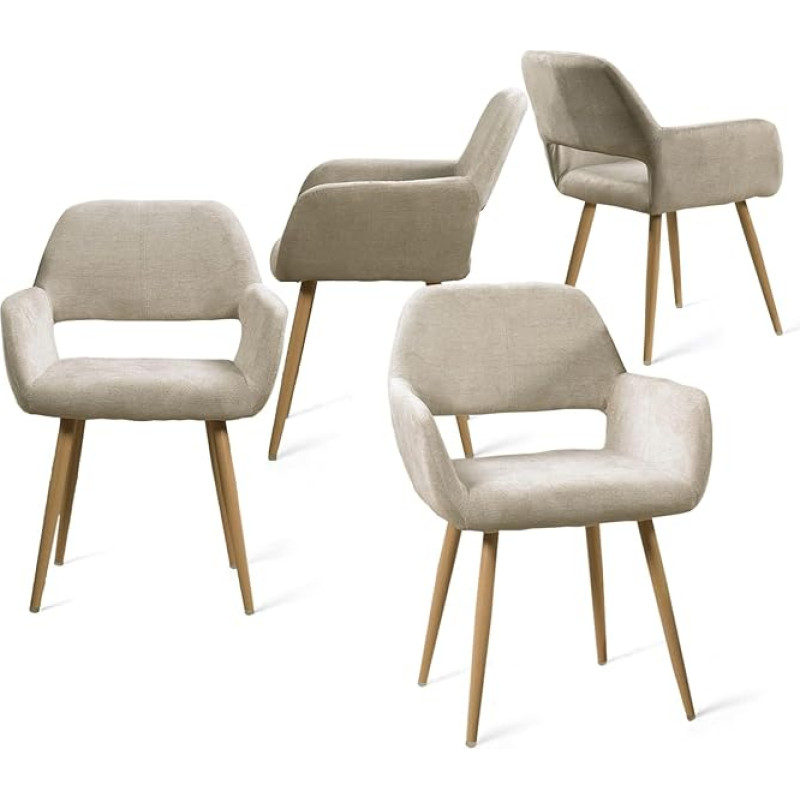 MEUBLE COSY Valgomojo kėdės 4 virtuvės kėdžių rinkinys Minkštos kėdės su porankiais Audinys Svetainės kėdė Metalinės kojos