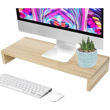 Monitoriaus stovas, kompiuterio monitoriaus stovas Medinis monitoriaus stovas Ekrano stovas Nešiojamojo kompiuterio stalo organizatorius LCD ekrano pakėlėjas biurui Miegamajame 50 x 20 x 7,6 cm Medžio spalva