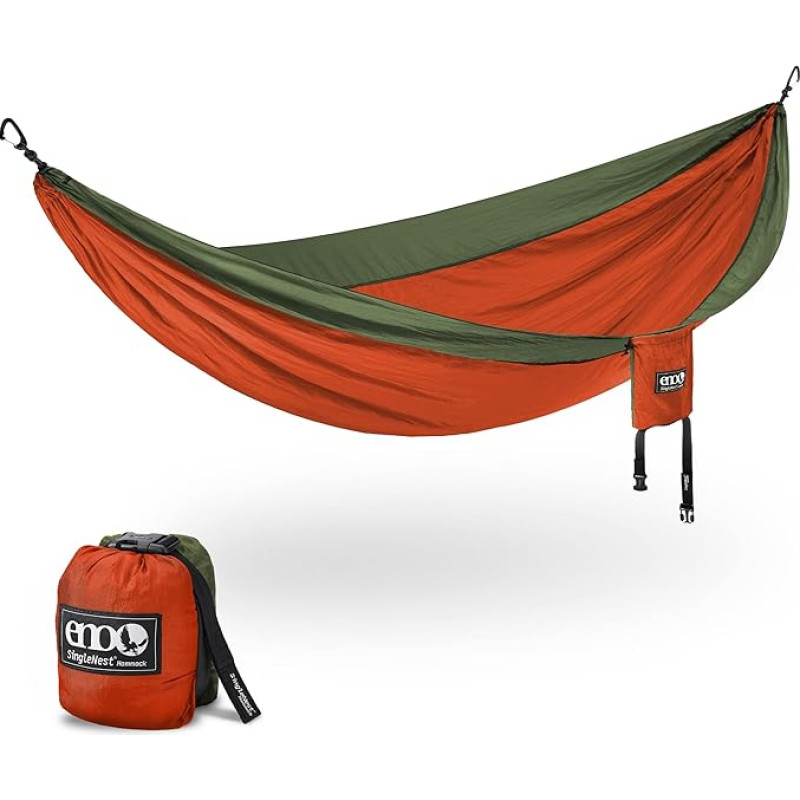 ENO, Eagles Nest Outfitters SingleNest Lightweight Camping Hammock, Orange/Olive