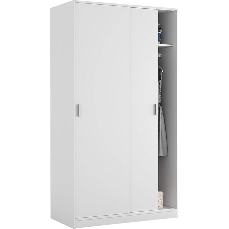 Wardrobe with Two Sliding Doors with Clothes Rail and One Inner Shelf, White, Dimensions 100 x 200 x 51 cm