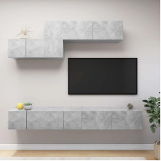 Homgoday TV-Schrank-Set, 6 Stück, betongrau aus Spanplatte, TV-Schrank, Unterschrank für TV, Couchtisch, TV-Ständer für Wohnzimmer