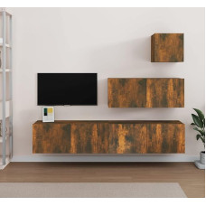 Homgoday TV-Möbel-Set, 4 Stück, Eiche Rauch, aus Holz, mehrschichtig, TV-Schrank, niedriger TV-Schrank, Couchtisch, TV-Ständer für TV, Wohnzimmer, Möbel