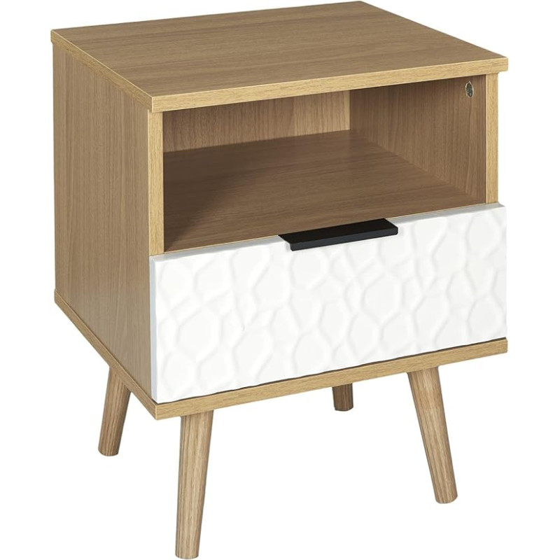 HOME DECO FACTORY HD7146 MESITA DE Noche C/CAJÓN Sven, Poliesteris, mediena/balta, 40 x 49 x 35 cm