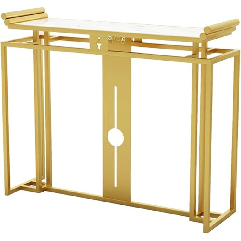 Konsolinis stalas 31,4 colio konsolinis įėjimo stalas, baltas marmurinis sofos stalas su lentynomis, dekoratyvinis svetainės stalas, lengvai surenkamas