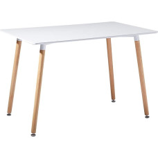 IPOTIUS skandinaviškas stačiakampis valgomojo stalas, virtuvės stalas 4 asmenims, valgomojo stalas su medine koja, 110 x 70 x 73 cm, baltos spalvos