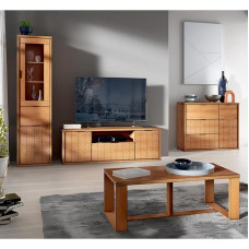 Svetainės baldų komplektas 4 dalių vitrina Kavos staliukas Lowboard Komoda Svetainės spinta Modernus ąžuolas