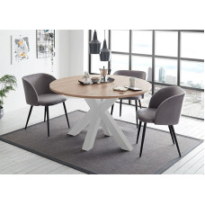 58 aufm Kessel Edda 10 13558-130 Valgomojo stalas apvalus ištraukiamas 130 x 130 x 78 cm Baltas matinis lakas / ąžuolas