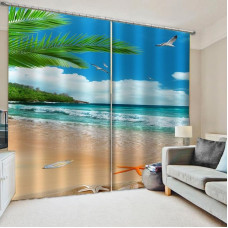 YOITS Modern Landscape Window Blackout Curtains Natural Landscape Curtains for Living Room Bedroom Beach Curtains (W220×(H) 215cm